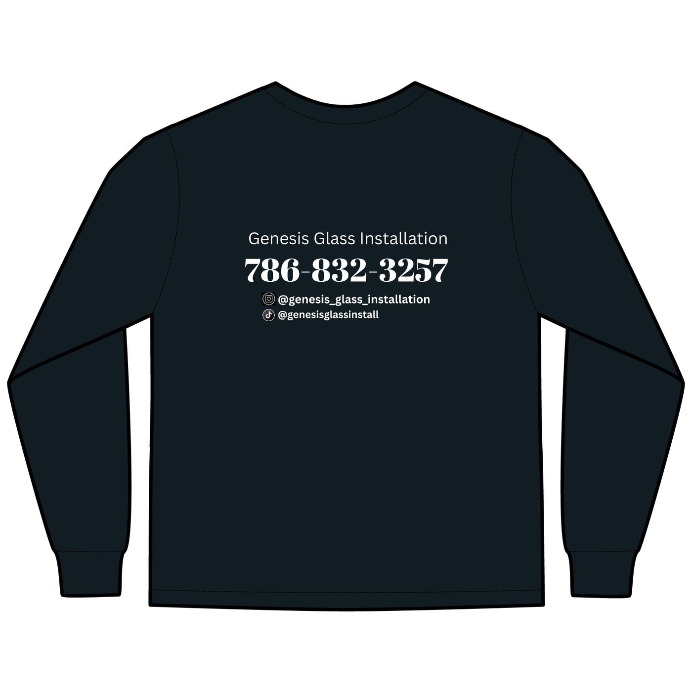 Genesis Glass Installation Logo T-Shirt with red and blue design, ideal for construction crews and branding.