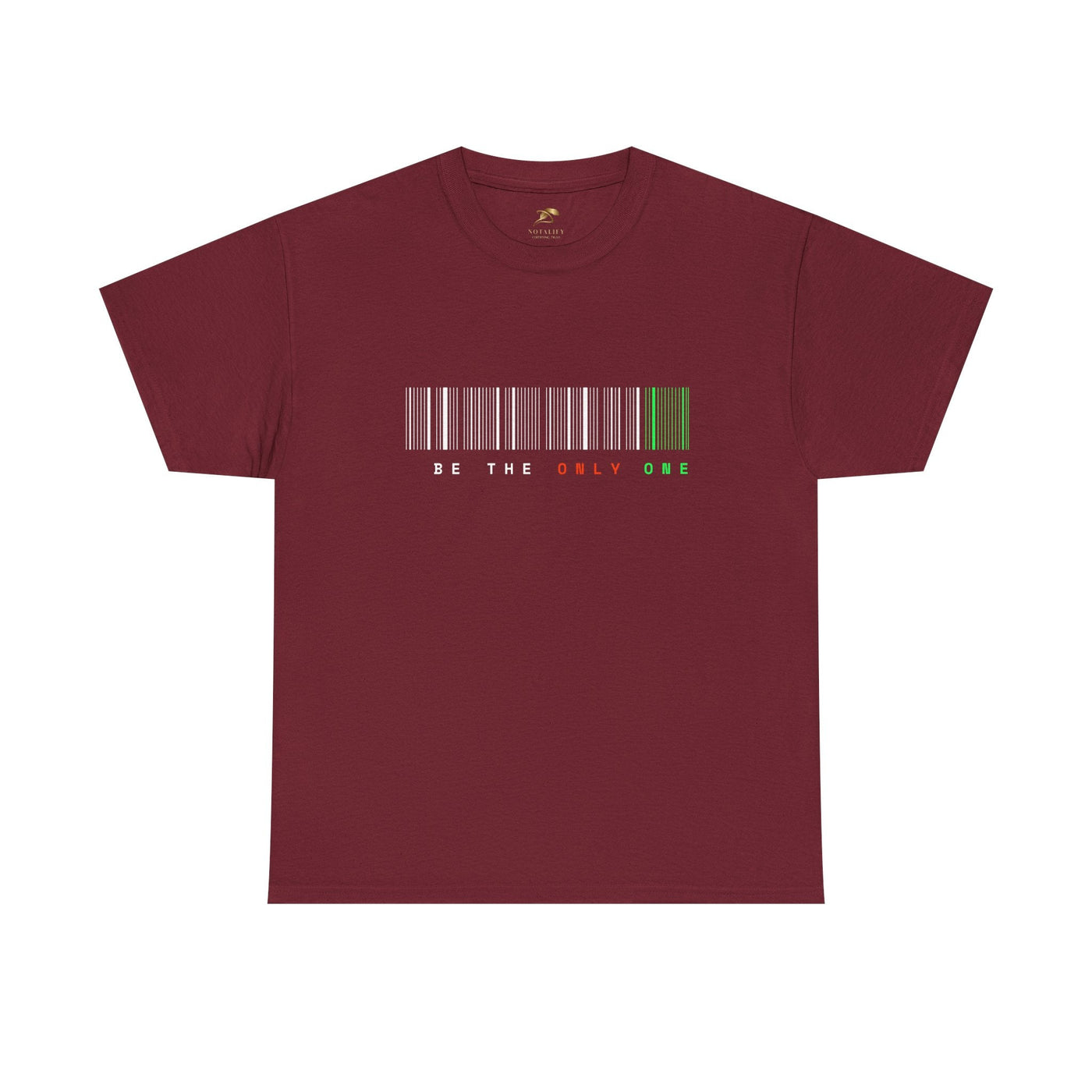 Unique "Be The Only One" barcode t-shirt in blue with a minimalist design