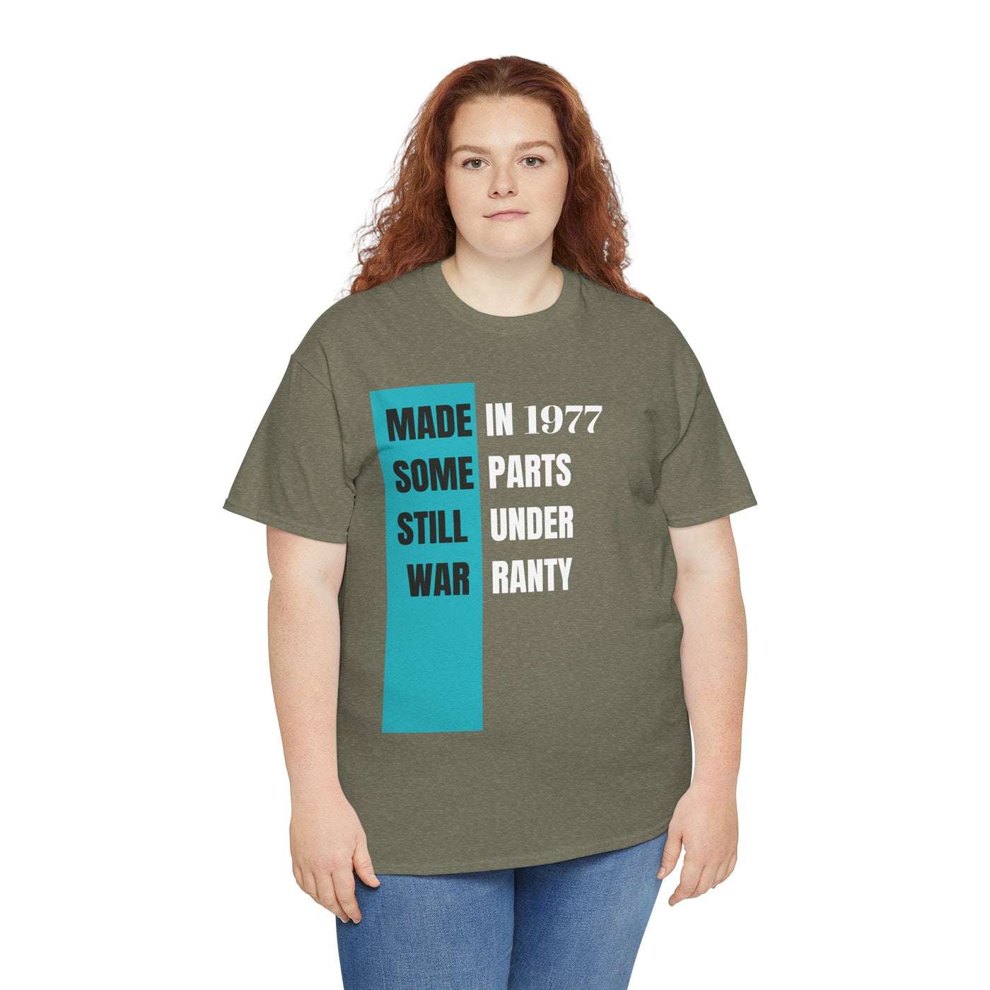 Funny "Made In Some Parts Still Under Warranty" aging t-shirt with vintage style design, humorous birthday gift idea for men and women.