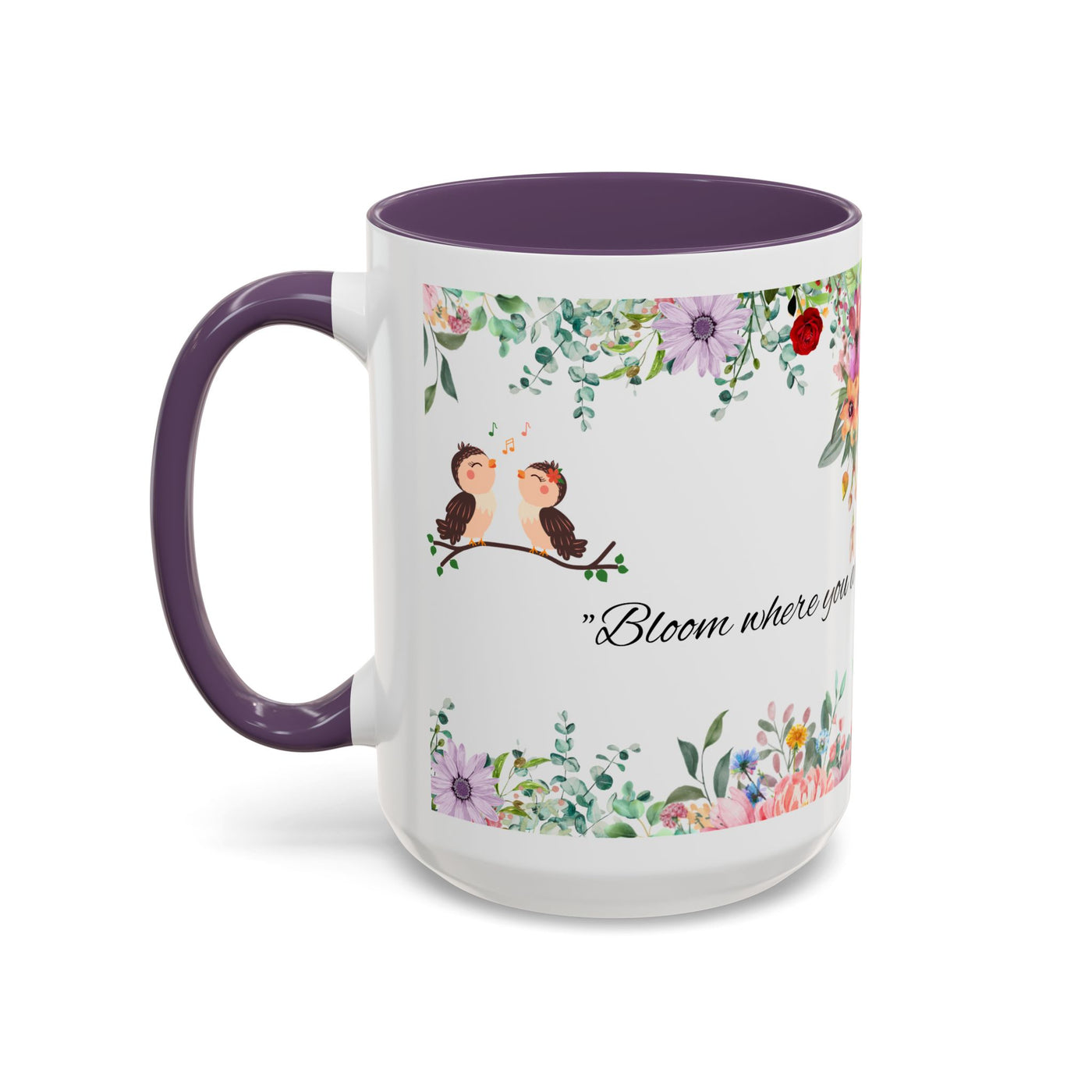 Mug, Inspirational Ceramic Cup w/ Flower Design, Bloom where you are planted, Gift for her/him, Quote Tea Mug, Home Office Decor, - NOTALIFY