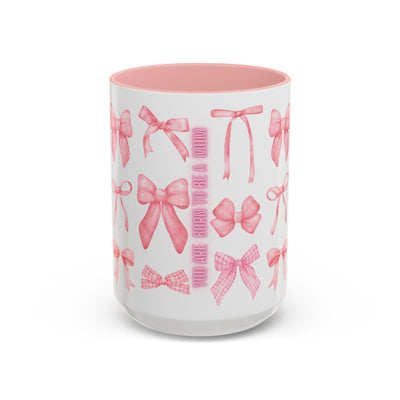 Personalized Mother's Day mug with pink bow design, perfect gift for coffee lovers.