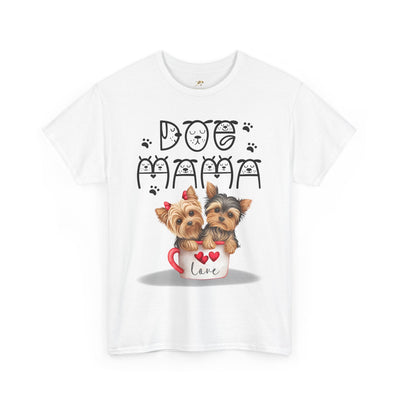 Dog Mama Unisex Tee with playful animal print and "Love" cup graphic.