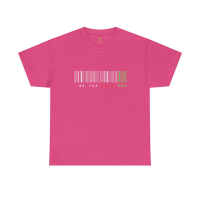 Unique "Be The Only One" barcode t-shirt in blue with a minimalist design