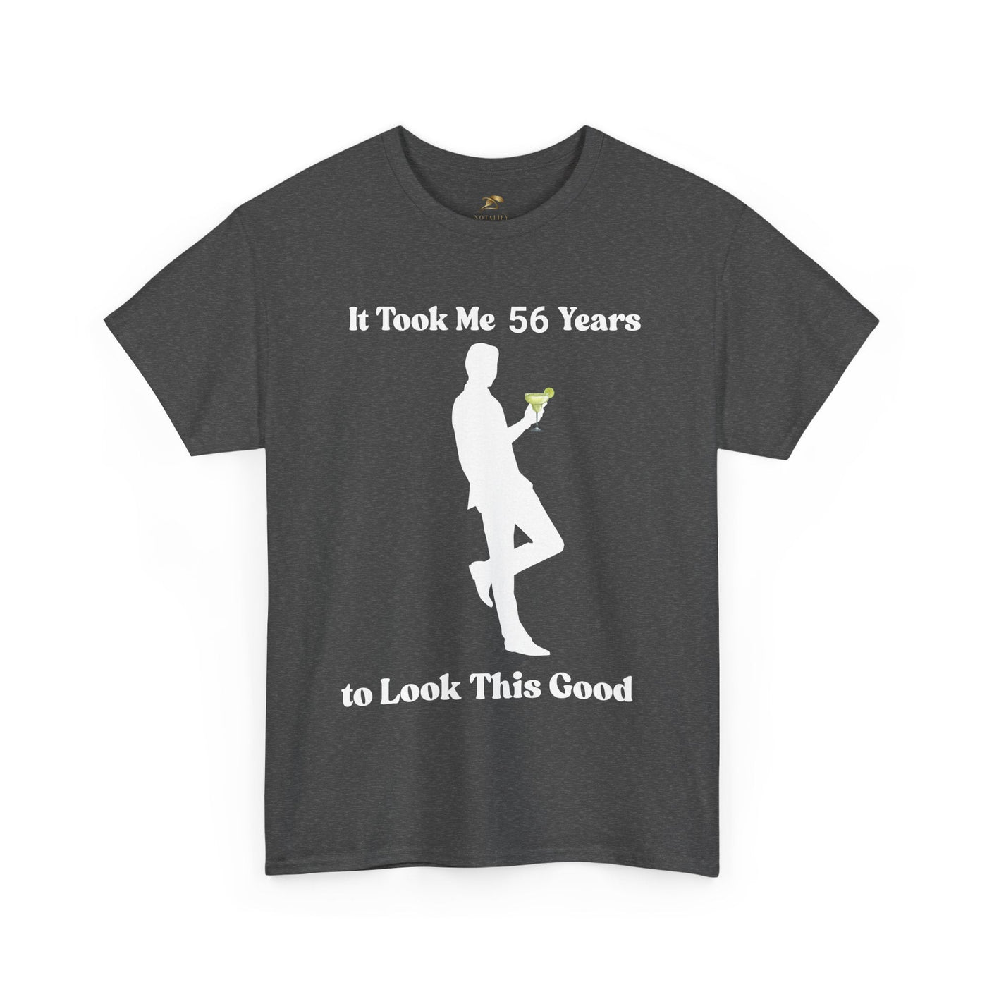 Funny birthday t-shirt with "It Took Me Years to Look This Good" slogan and a silhouette holding a margarita, perfect for sarcastic style lovers.