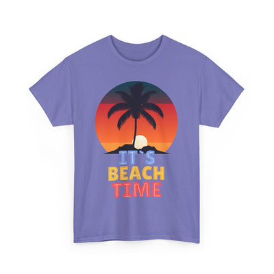 Beach Time Summer 2025 T-Shirt with palm tree and sunset graphic, perfect for tropical vacations.