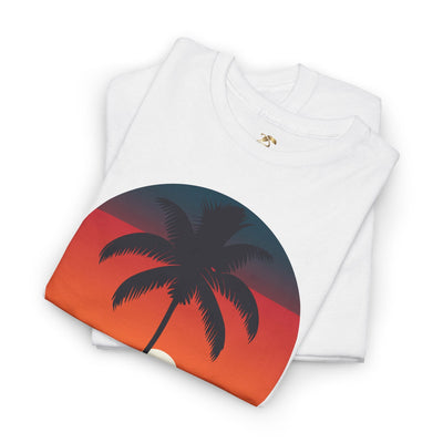 Unisex Beach Time Summer 2025 T-Shirt with palm tree graphic on white fabric.