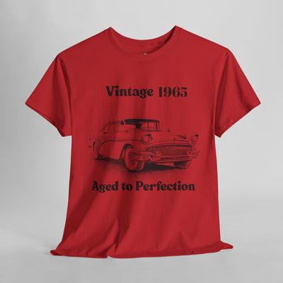 Vintage Aged to Perfection classic car t-shirt with a retro-style design, ideal birthday gift for car lovers.