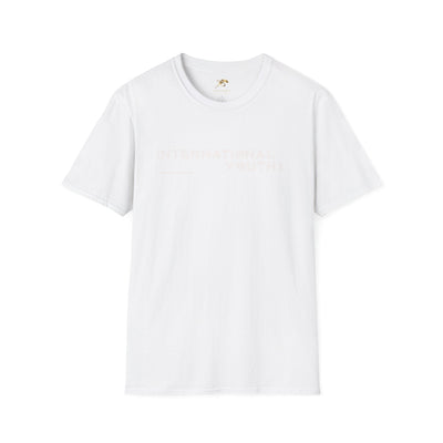 White unisex softstyle t-shirt with International Youth Day text, 100% cotton, classic crew neck, lightweight and durable design.