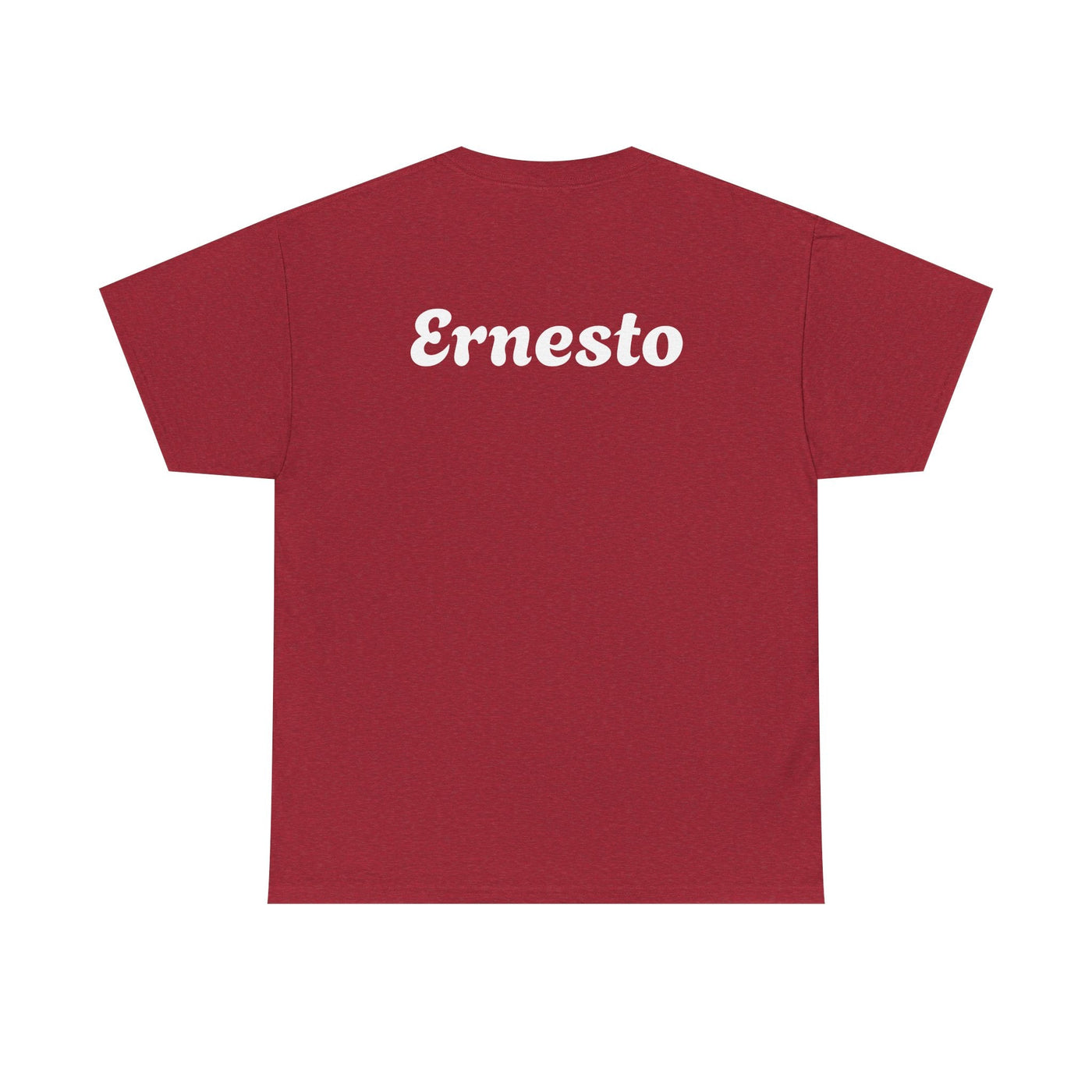 Funny Spanish Dad Beer Shirt featuring text "Ernesto" on red background, perfect Father's Day gift for Latino dads.