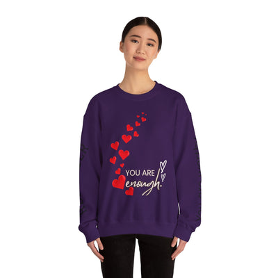 You are Enough Hearts Love Sweatshirt - Unisex Heavy Blend Crewneck, Gift for Him Her, Ultimate Comfort, Every Season, Unisex Sweatshirt - NOTALIFY