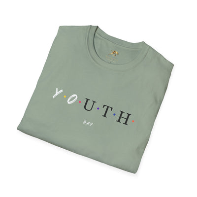 Youth Day Celebration unisex green t-shirt with colorful dot graphic, lightweight cotton casual wear