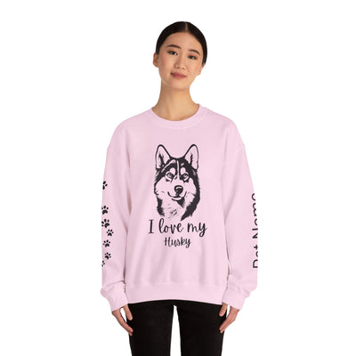 Husky Lover Sweatshirt, Pet's Name Personalized Gift Idea, Husky Dog Owner Apparel, Custom Dog Paw Print Jumper, Comfy Crewneck - NOTALIFY