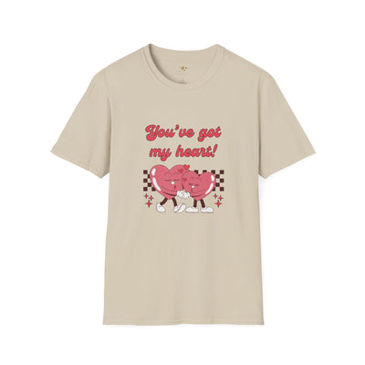 Unisex heart graphic tee with "You've got my heart" design, perfect Valentine's Day gift.
