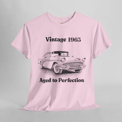 Vintage Aged to Perfection classic car t-shirt in retro style, funny birthday gift for car enthusiasts.