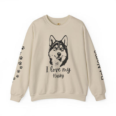 Husky Lover Sweatshirt, Pet's Name Personalized Gift Idea, Husky Dog Owner Apparel, Custom Dog Paw Print Jumper, Comfy Crewneck - NOTALIFY