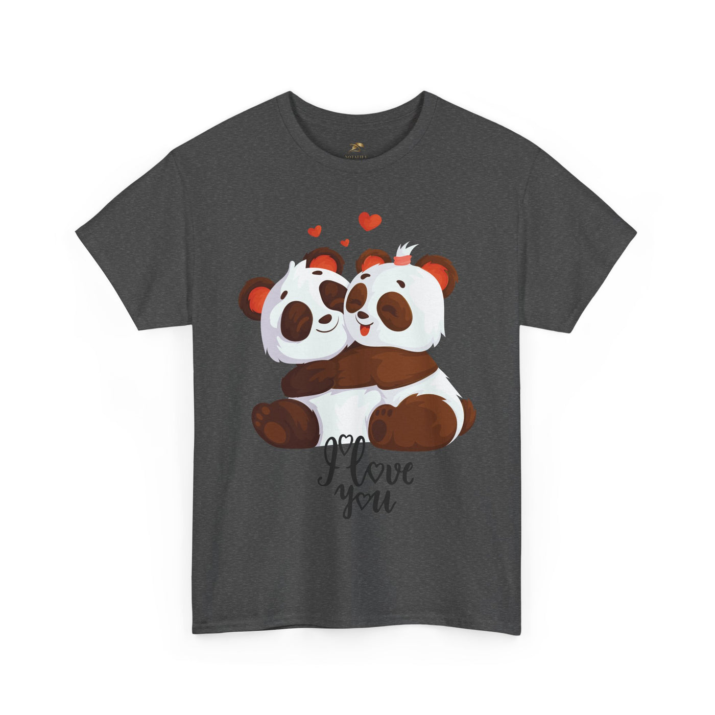 Romantic Panda Tee, Romantic Graphic T-shirt, two panda bears hugging each other with an I love you message - NOTALIFY
