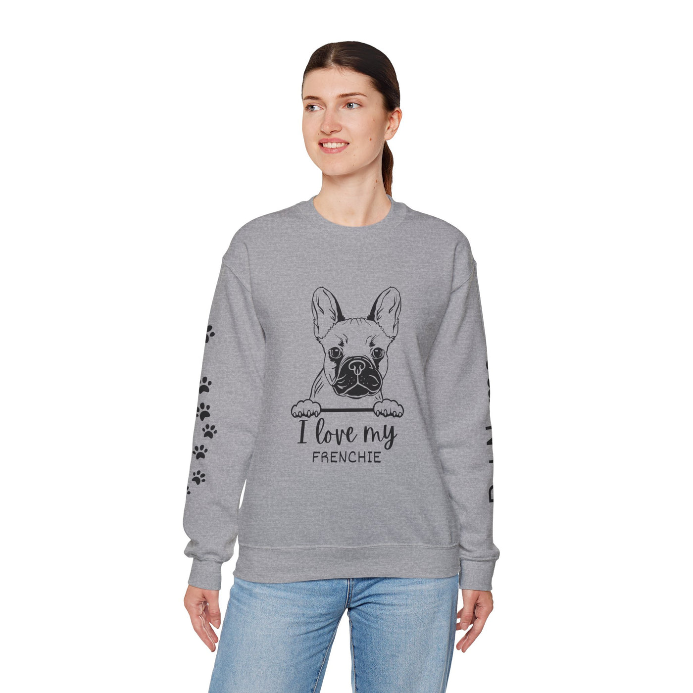 Frenchie Dog Lover Sweatshirt, Pet's Name Personalized Gift Idea, Frenchie Dog Owner Apparel, Custom Dog Paw Print Jumper, Comfy Crewneck