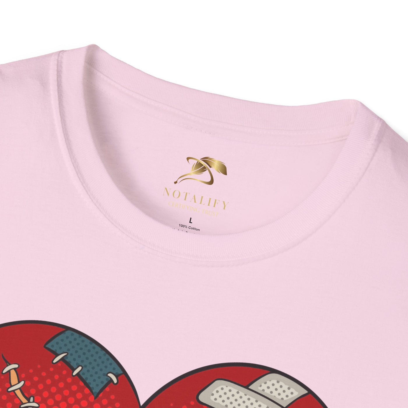 Unisex t-shirt with a patched heart design, perfect for couples on Valentine's Day.
