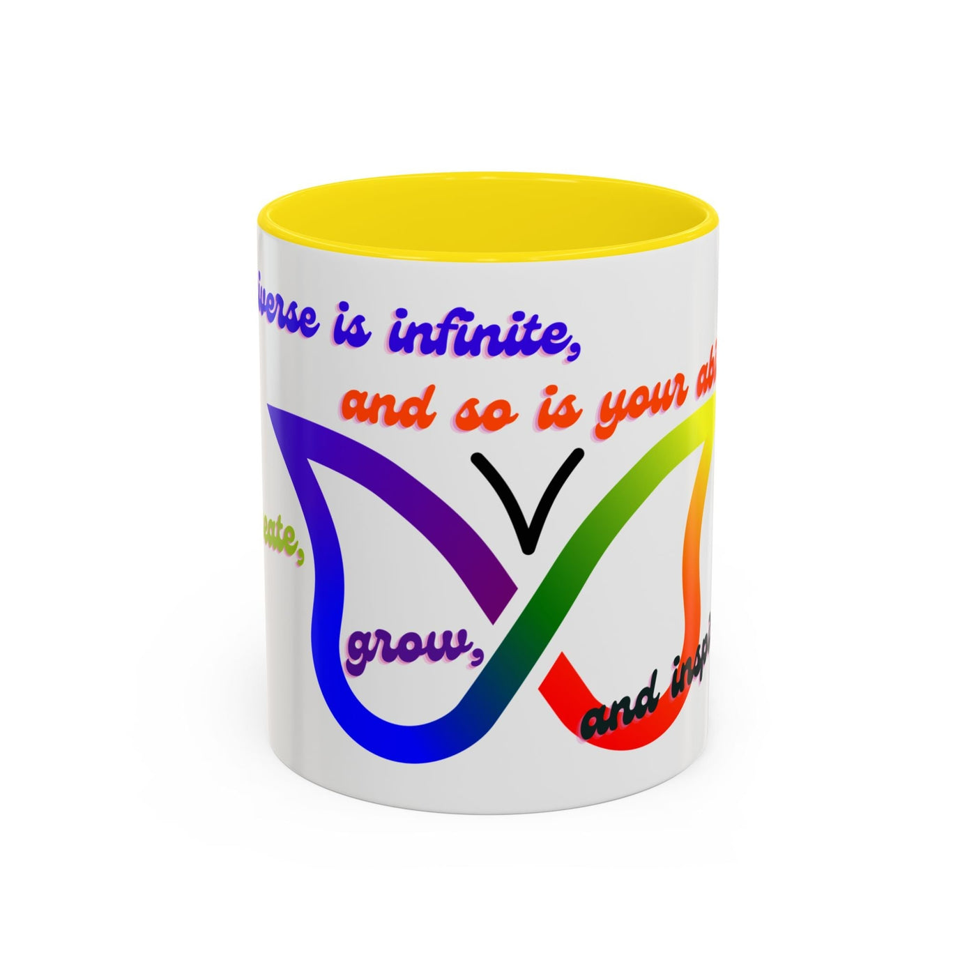Infinity Butterfly Mug with vibrant design, 11oz or 15oz, ideal for creatives seeking inspiration.