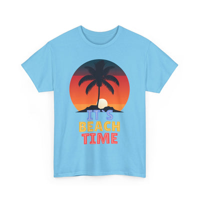 Beach Time Summer 2025 T-Shirt with palm tree and sunset graphic, unisex fit.