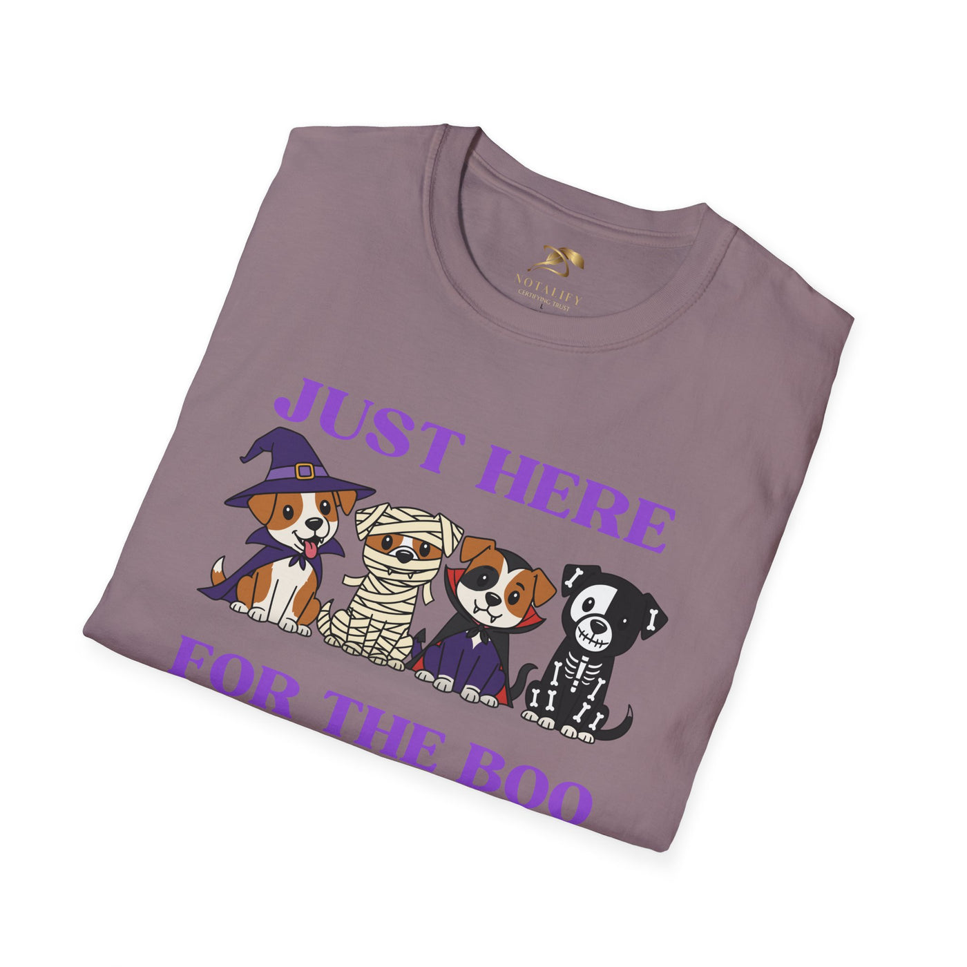 NOTALIFY Just Here for the Boo Dog Halloween TEE | Cute Puppy Costume | Soft Cotton | Fun Fall Outfit for Kids & Adults
