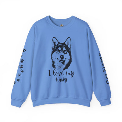 Husky Lover Sweatshirt, Pet's Name Personalized Gift Idea, Husky Dog Owner Apparel, Custom Dog Paw Print Jumper, Comfy Crewneck - NOTALIFY