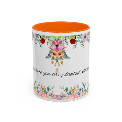 Mug, Inspirational Ceramic Cup w/ Flower Design, Bloom where you are p