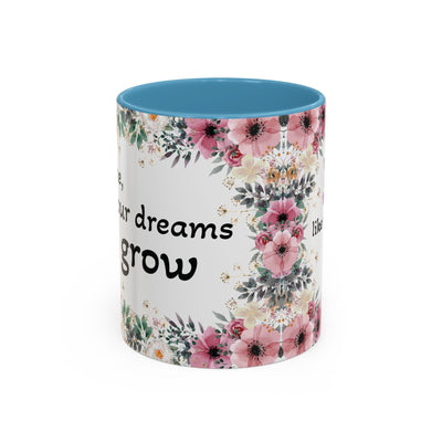 Inspirational quote gardening mug with wildflower design, perfect gift for nature lovers.
