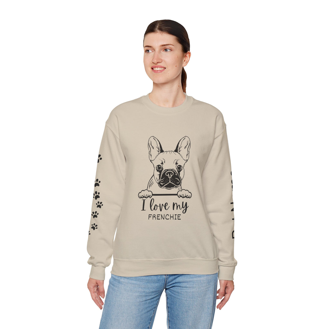 Frenchie Dog Lover Sweatshirt, Pet's Name Personalized Gift Idea, Frenchie Dog Owner Apparel, Custom Dog Paw Print Jumper, Comfy Crewneck