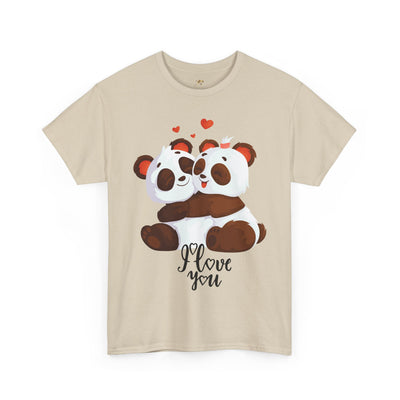 Romantic Panda Tee, Romantic Graphic T-shirt, two panda bears hugging each other with an I love you message - NOTALIFY