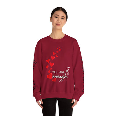 You are Enough Hearts Love Sweatshirt - Unisex Heavy Blend Crewneck, Gift for Him Her, Ultimate Comfort, Every Season, Unisex Sweatshirt - NOTALIFY