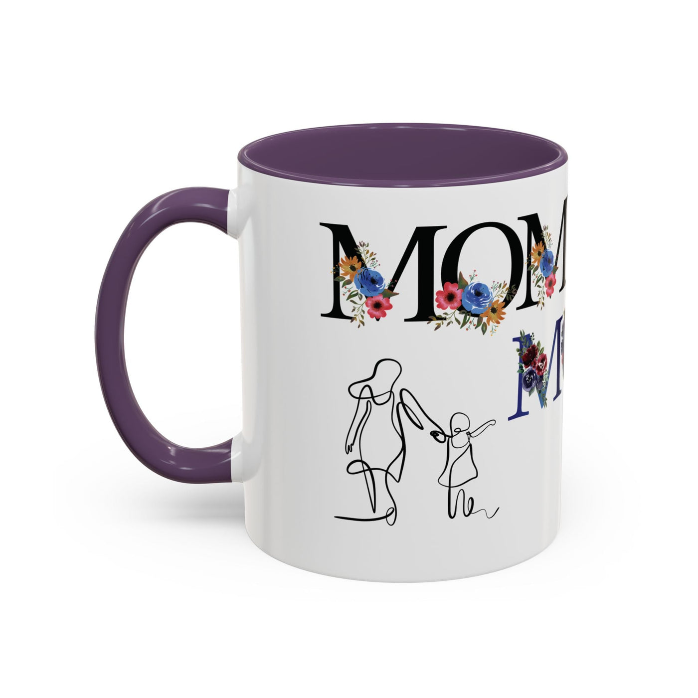Mother's Day mug with floral design and names, ceramic coffee cup, gift for mom.