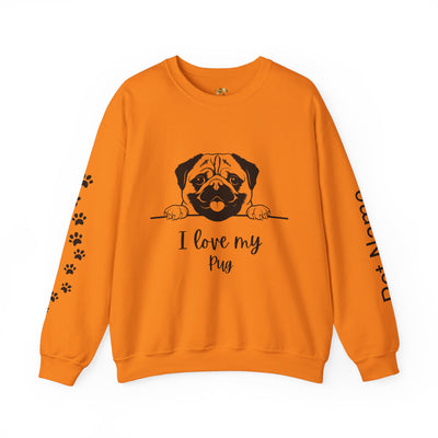 Pug Dog Lover Sweatshirt, Pet's Name Personalized Gift Idea, Pug Dog Owner Apparel, Custom Dog Paw Print Jumper, Comfy Crewneck - NOTALIFY