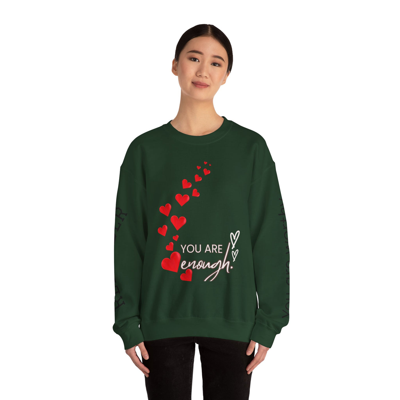 You are Enough Hearts Love Sweatshirt - Unisex Heavy Blend Crewneck, Gift for Him Her, Ultimate Comfort, Every Season, Unisex Sweatshirt - NOTALIFY