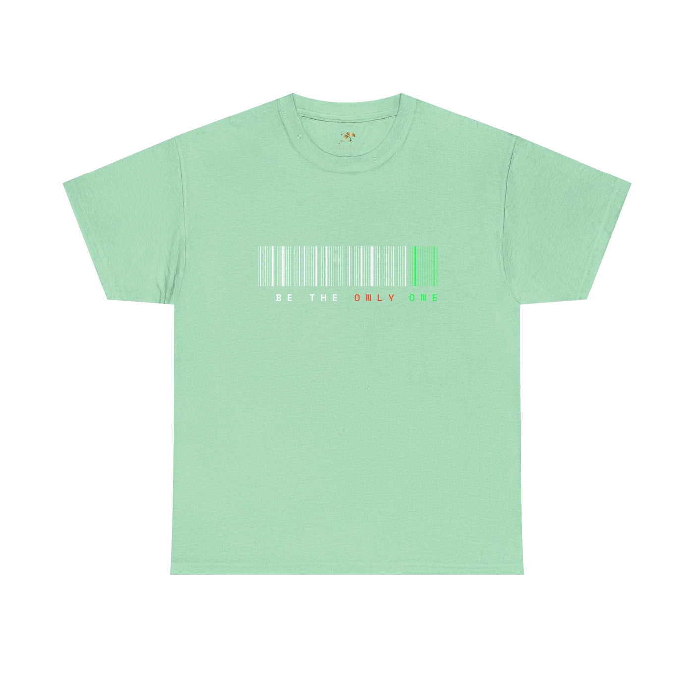 Unique "Be The Only One" barcode t-shirt in blue with a minimalist design