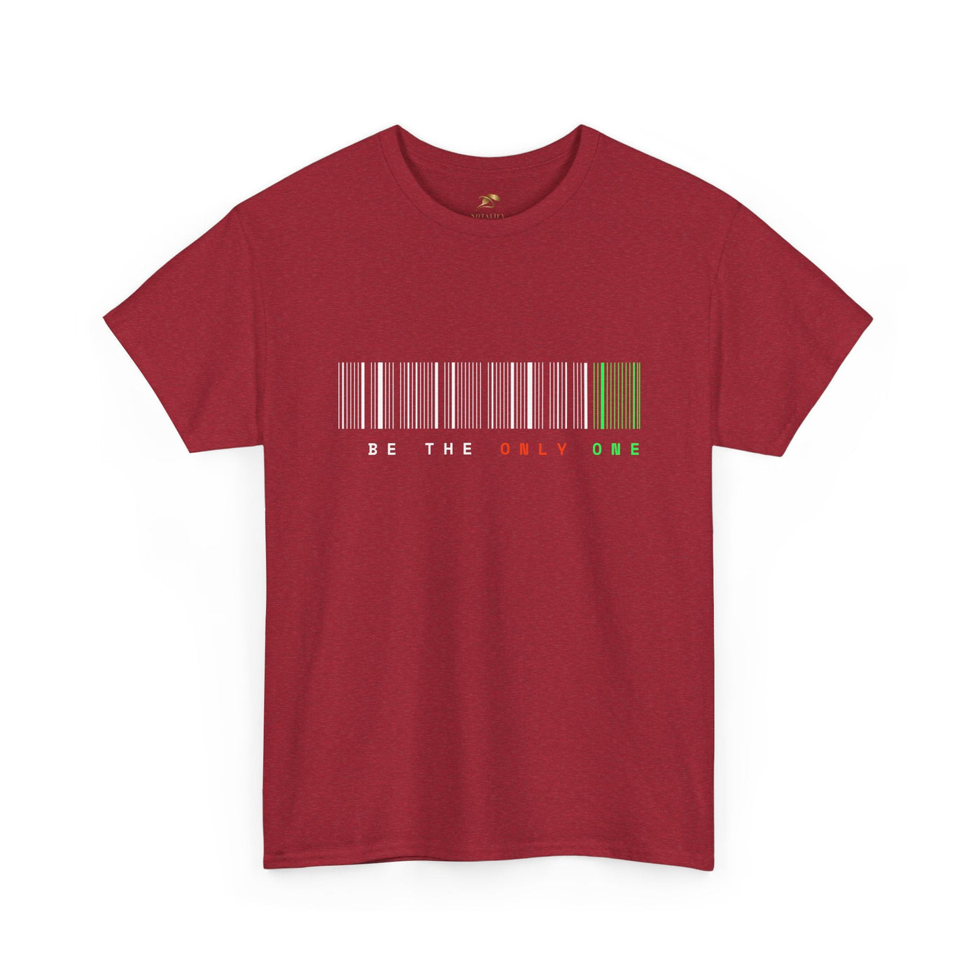 Unique "Be The Only One" barcode t-shirt in blue with a minimalist design