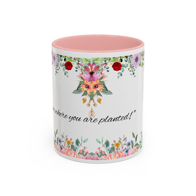 Mug, Inspirational Ceramic Cup w/ Flower Design, Bloom where you are planted, Gift for her/him, Quote Tea Mug, Home Office Decor, - NOTALIFY