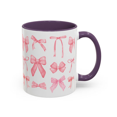 Personalized coquette bow accent mug for Mother's Day in purple, 11oz or 15oz.