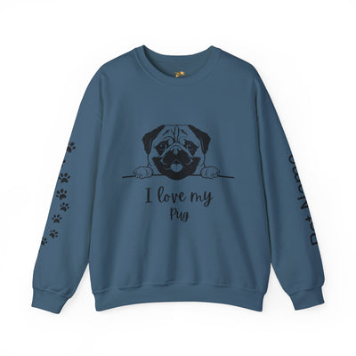 Pug Dog Lover Sweatshirt, Pet's Name Personalized Gift Idea, Pug Dog Owner Apparel, Custom Dog Paw Print Jumper, Comfy Crewneck - NOTALIFY