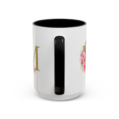 Mother's Day mug with floral accent, customizable ceramic drinkware.