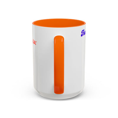 Infinity Butterfly Mug with orange handle, vibrant colors, available in 11oz and 15oz. Ideal for creatives seeking inspiration.