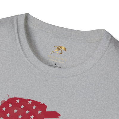 Patriotic Party Tee for Independence Day with festive design elements like flags and fireworks; unisex style suitable for celebrations.