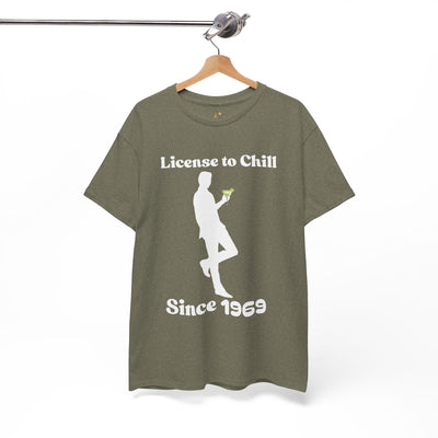 License to Chill T-Shirt with Silhouette and Margarita Design, Customizable Year, Relaxed Vibes Tee for Birthday Gift.