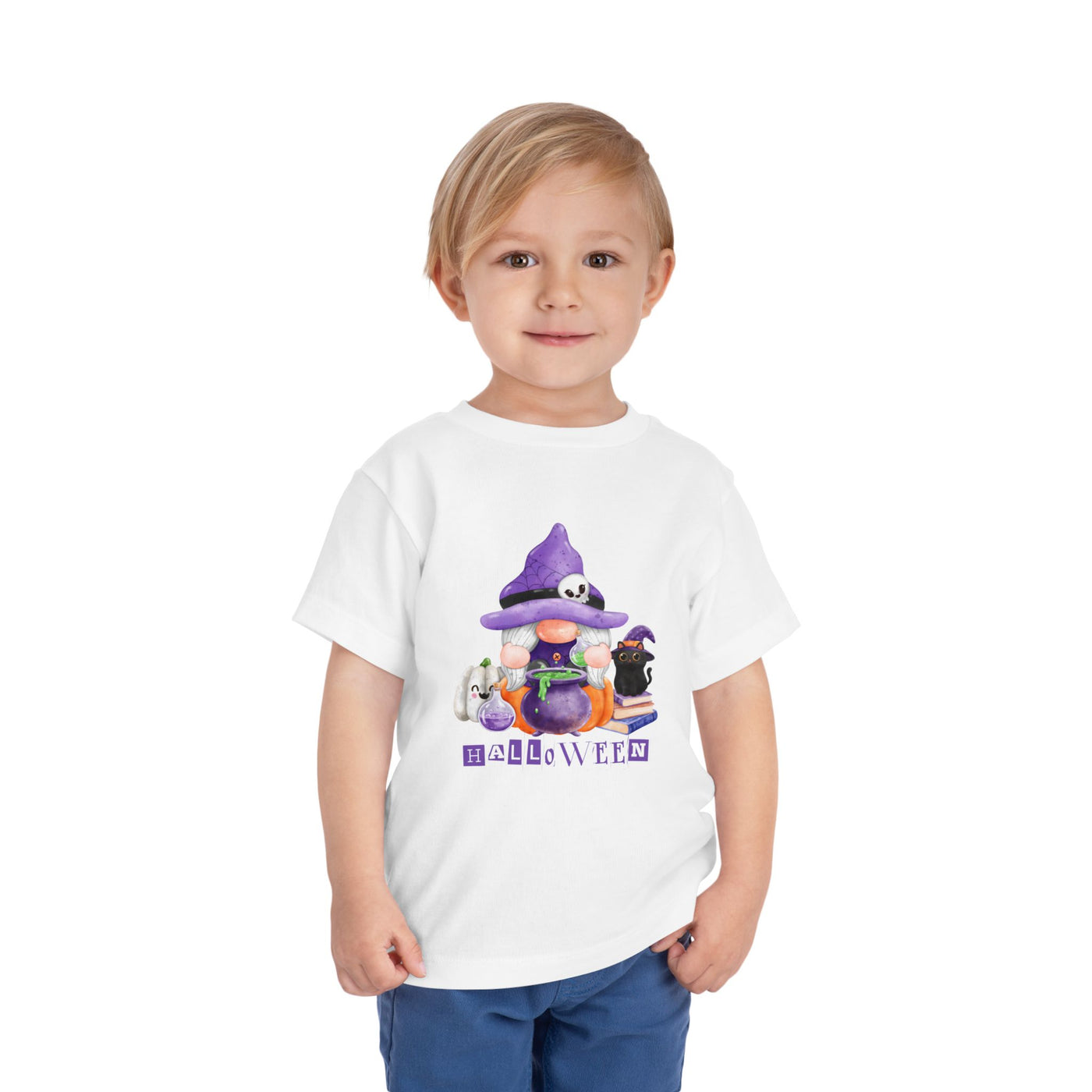 NOTALIFY Halloween Gnome Toddler TEE 1| Cute Fall Tee with Pumpkin | Soft Cotton Short Sleeve | Spooky Autumn Outfit for Kids