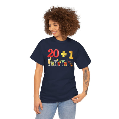 21st birthday T-shirt with "20 + 1" design and cocktail graphics, perfect gift for celebrating turning 21.