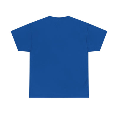 Blue unisex T-shirt with "Be Kind, Rewind Often" positive quote, retro vibe design.