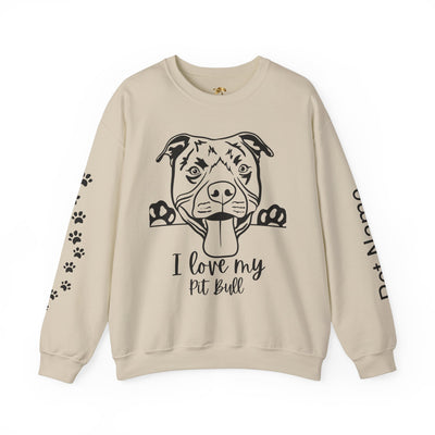 Pit Bull Lover Sweatshirt, Pet's Name Personalized Gift Idea, Pit Bull Dog Owner Apparel, Custom Dog Paw Print Jumper, Comfy Crewneck - NOTALIFY