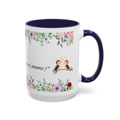 Inspirational ceramic cup with colorful flower design and motivational quote.