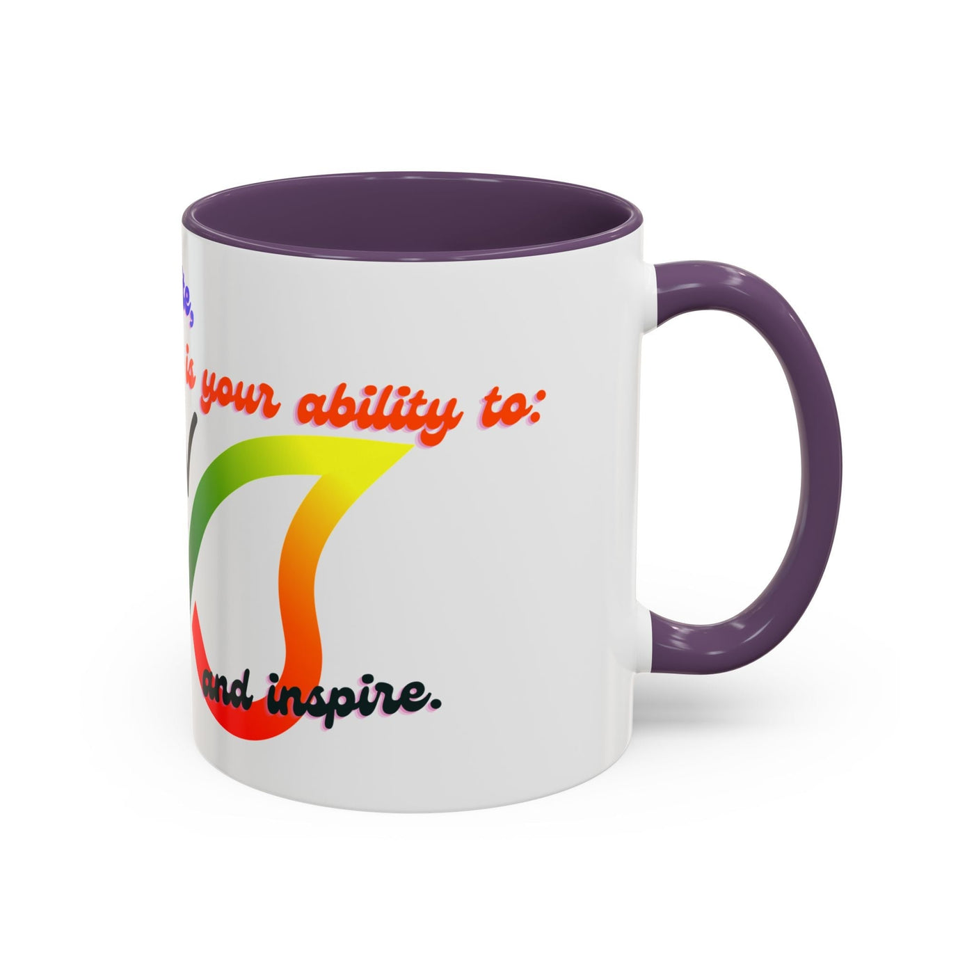 Infinity Butterfly Mug with colorful silhouette design, inspiration quote, purple interior, and handle, available in 11oz and 15oz sizes.