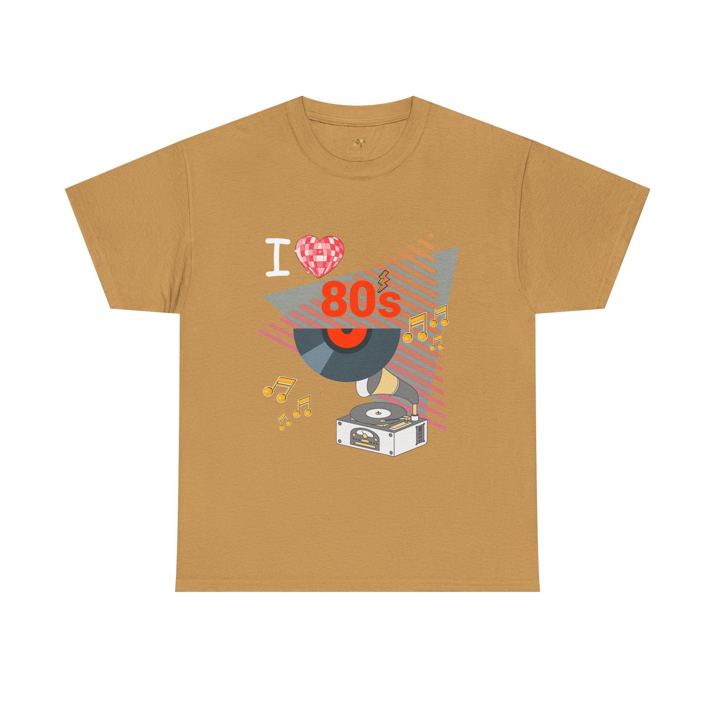 80's Music Lover T-shirt with retro vinyl record and music graphic on vintage brown cotton tee